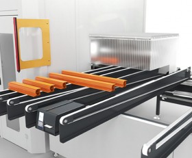 Centros de mecanizado de barras SBZ 628 XL Transporte de extracción de perfiles con depósito de descarga elumatec